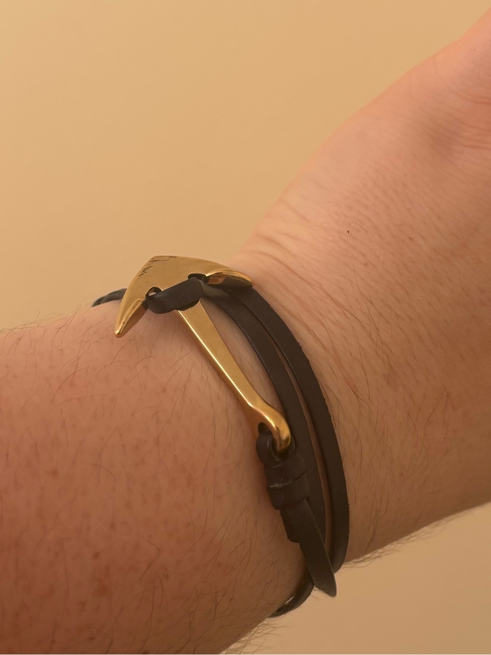 Miansai Navy Leather Wrap Bracelet with Gold Anchor